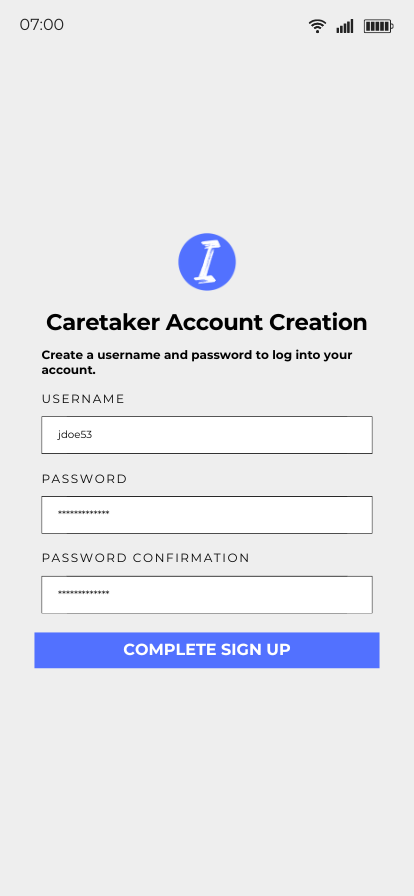  Careteker User Sign-up <br> with Pro Team