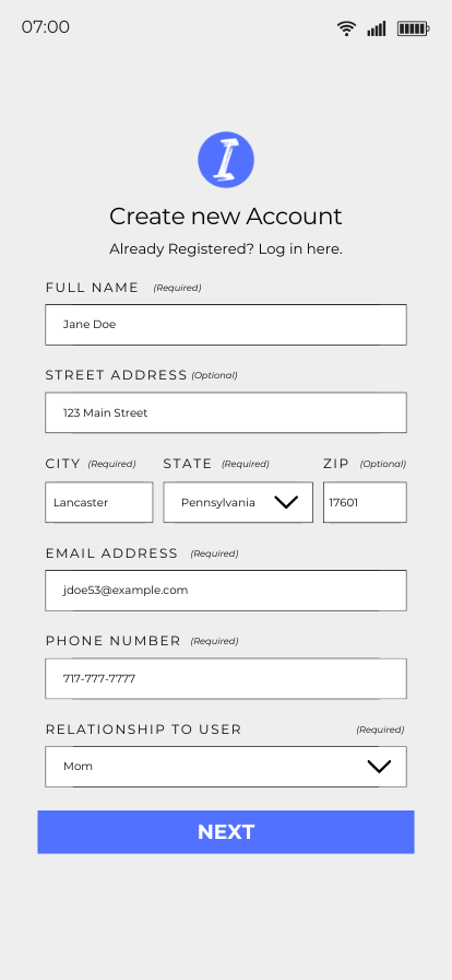  Careteker User Sign-up <br> with no Pro Team
