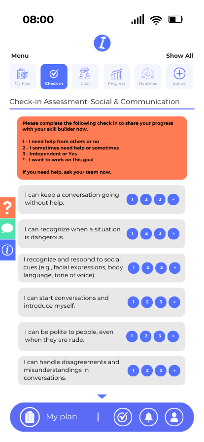  Example Assessment <br> Socializing & Communication