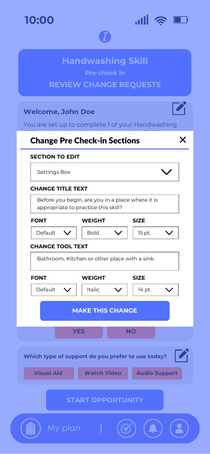  Change check-in sections<br> Settings box
