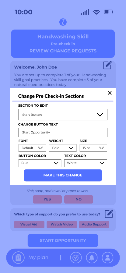  Change check-in sections<br> Start Button