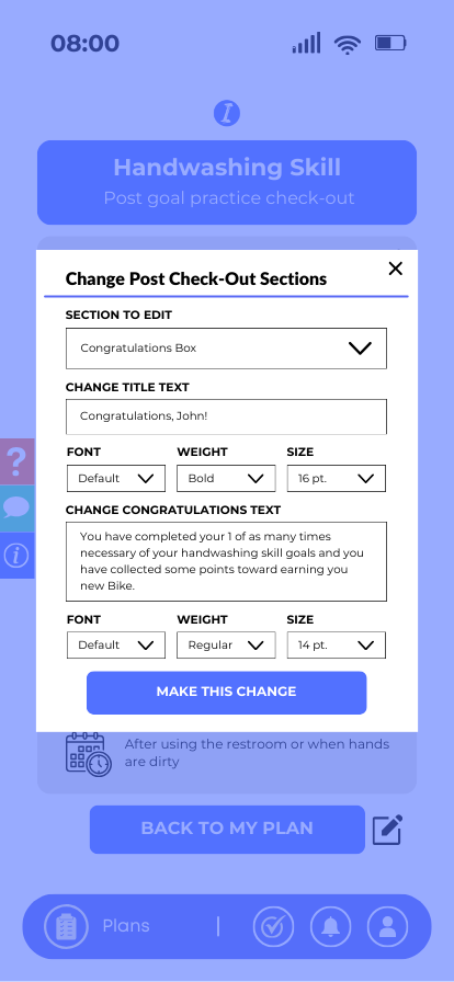  Edit check-out sections<br> Congratulations box