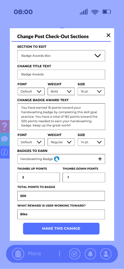  Edit check-out sections<br> Badge Award box